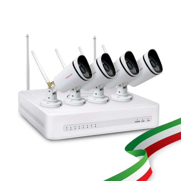 Kit Videosorveglianza FN8108W-B4-N WiFi 8 Canali Foscam con 4 Telecamere IP Wireless Full HD 1080P con sistema Mesh, Hardisk non incluso