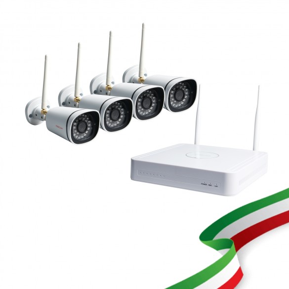 Kit Videosorveglianza FN8108W-B4-N WiFi 8 Canali Foscam con 4 Telecamere IP Wireless Full HD 1080P con sistema Mesh, Hardisk non incluso