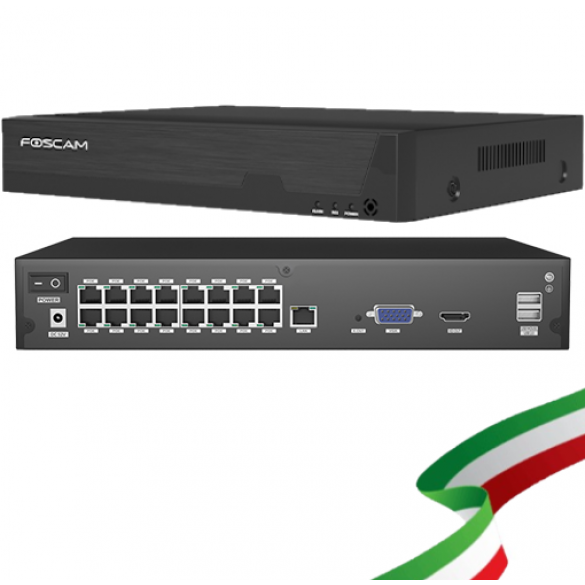 NVR PoE 16 Canali Foscam FNA216HE PoE da 16 canali a 8MP con funzione P2P con App Foscam